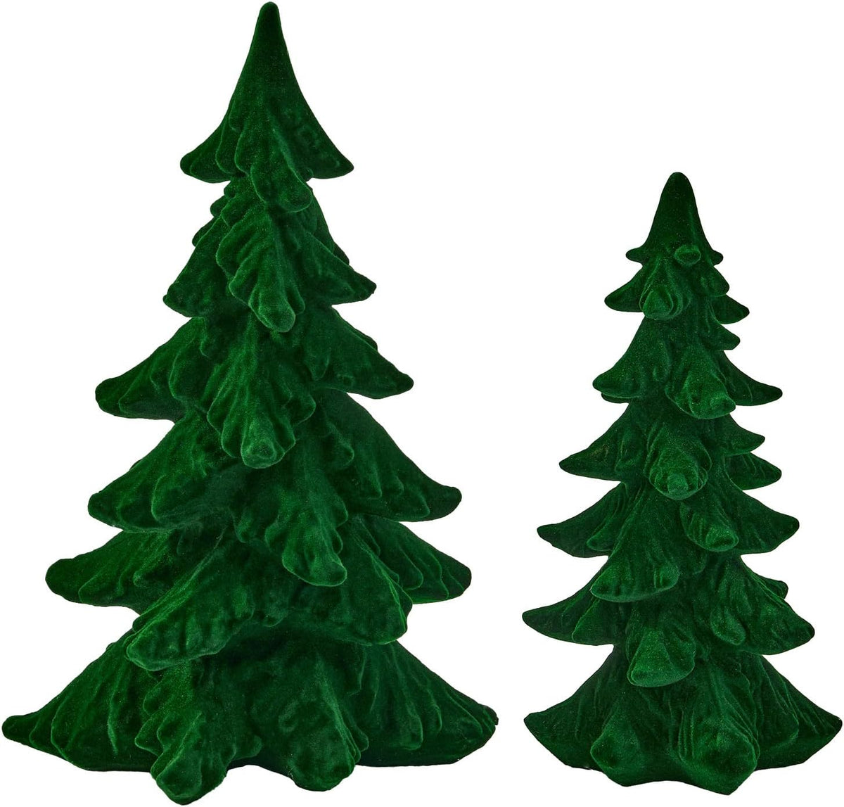 DN DECONATION Flocked Christmas Tree Figurines, Green Velvet Xmas Trees