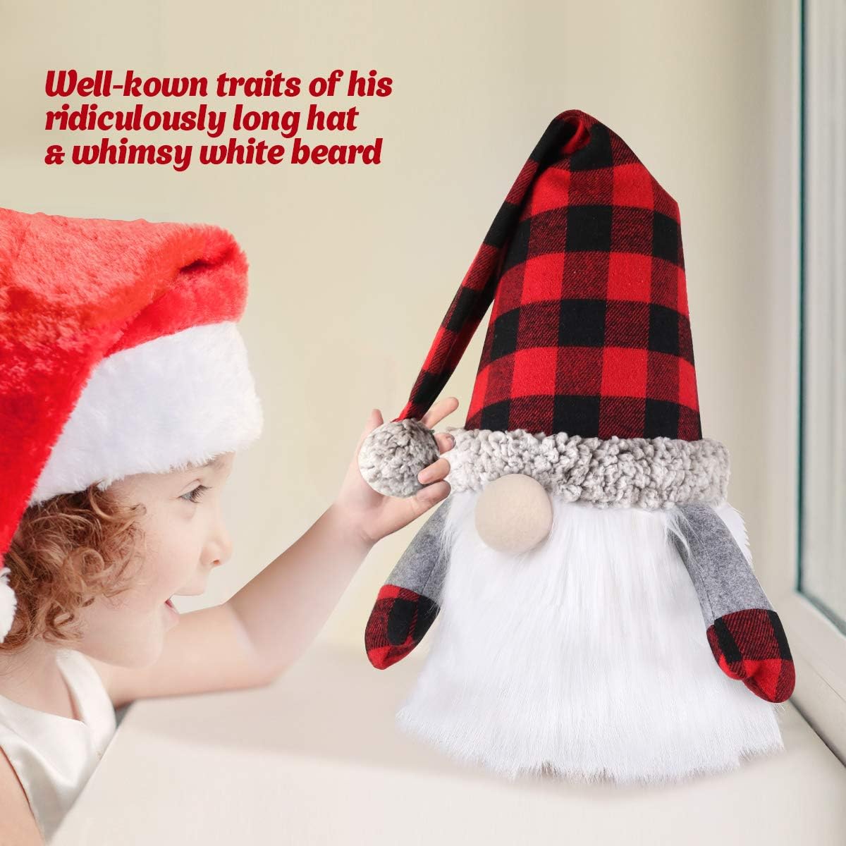 D-FantiX Gnome Christmas Tree Topper, 27.5 Inch Large Swedish Tomte Gnome Christmas Ornaments Santa Gnomes Plush Scandinavian Christmas Decorations Holiday Home DÃ©cor with Plaid Hat