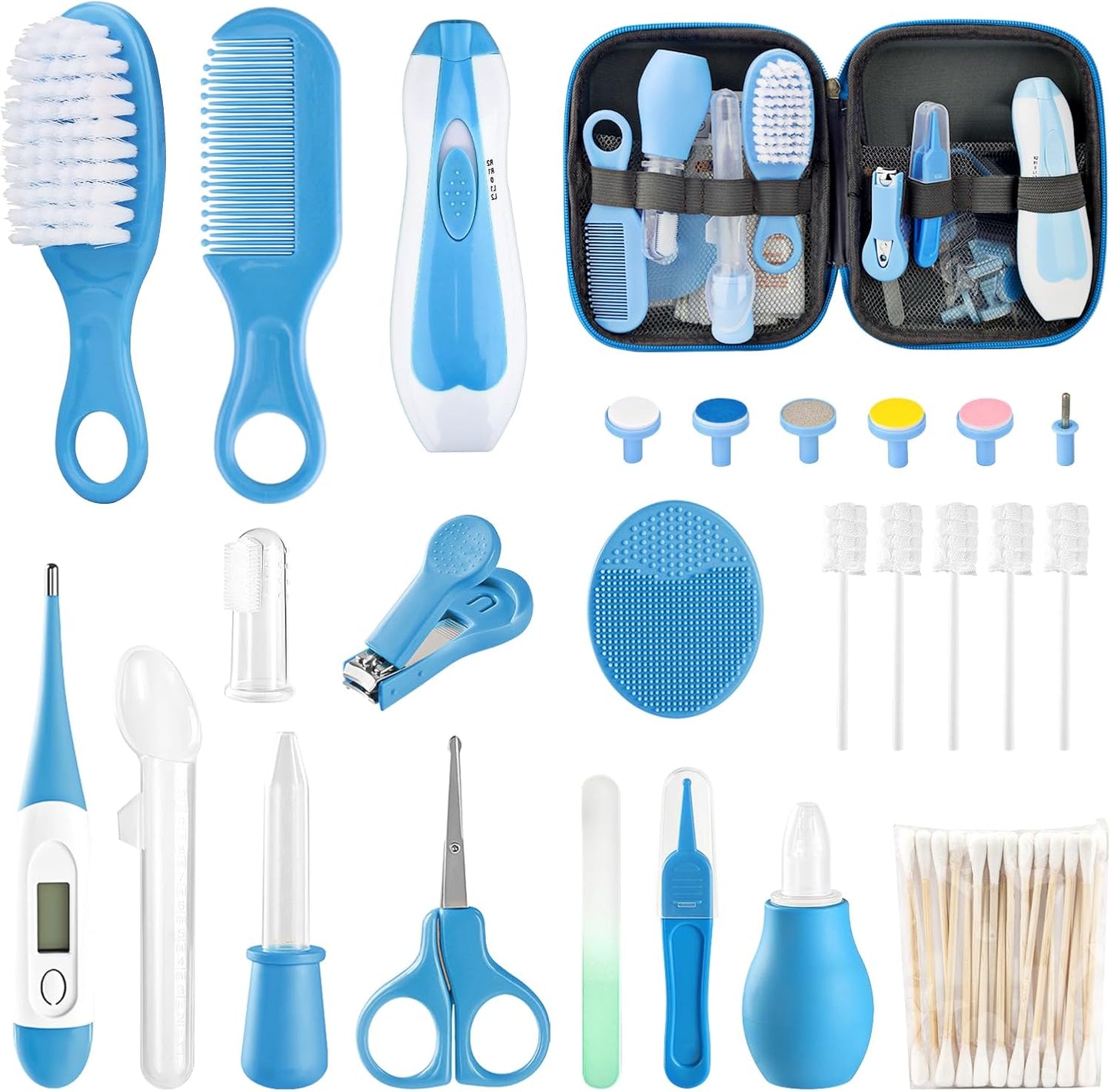 Baby Healthcare & Grooming Newborn Nursery Kit 38 in 1 Safety Electric Nail Trimmer & Baby Essentials Set for Infants Toddlers, Boys & Girls Blue