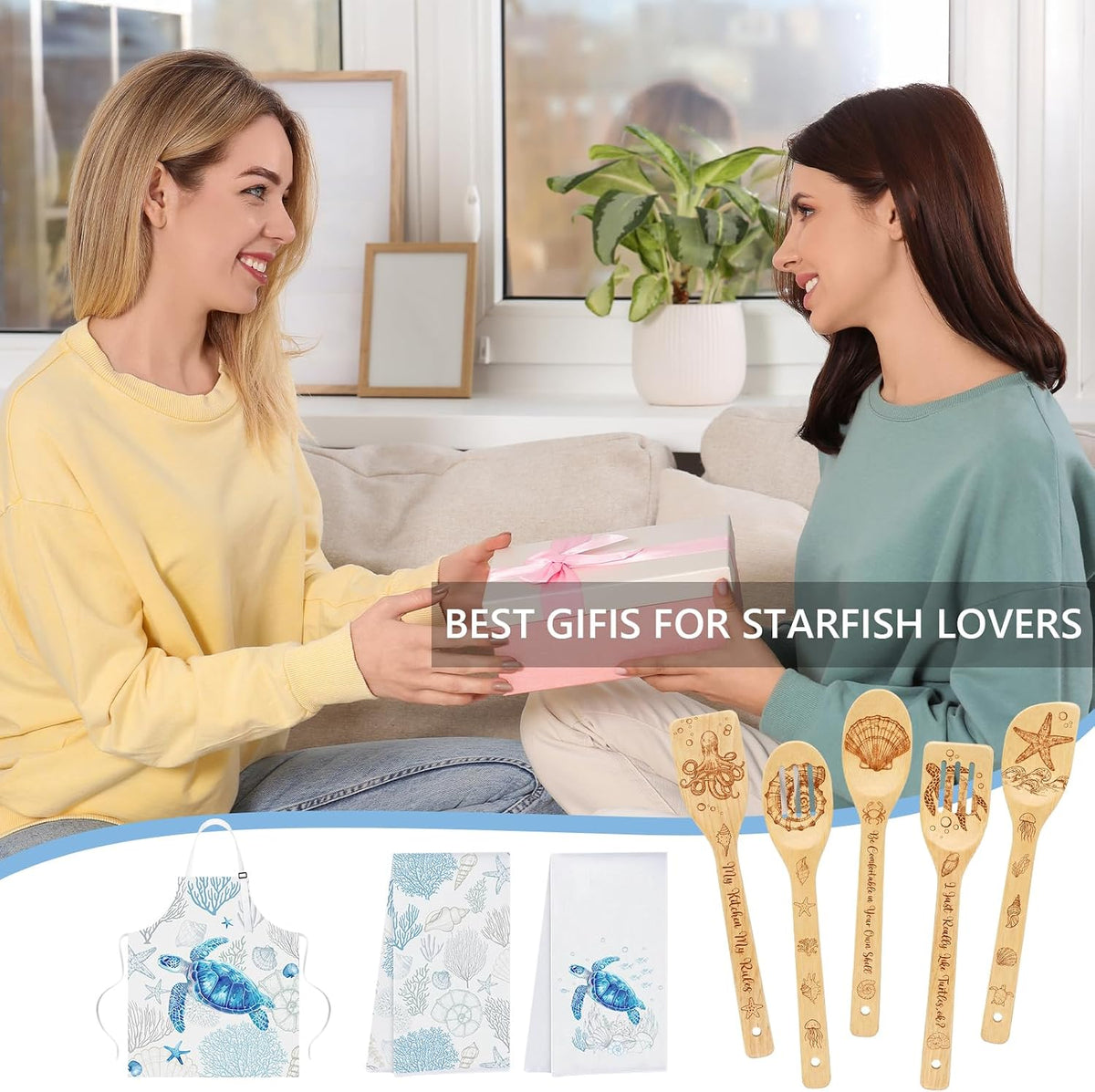 HUFAND 8 Pcs Sea Turtle Gifts for Women Kitchen Decor Cooking Utensils Set