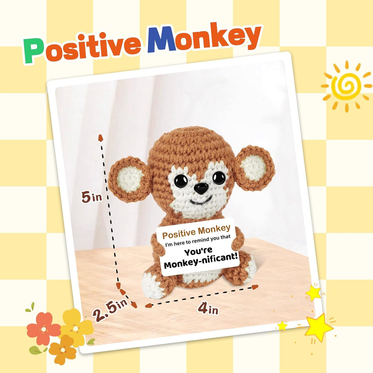Cute Funny Gift for Her/Him/Friend/Coworker, Positive Crochet Monkey