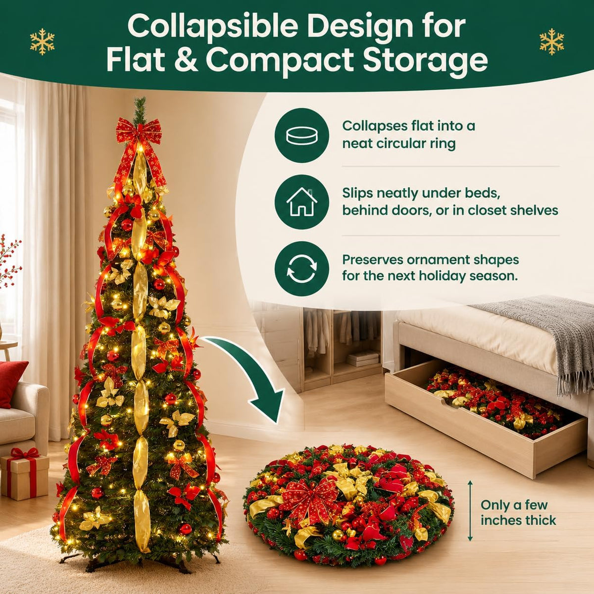 7FT Pop Up Christmas Tree with LED Lights