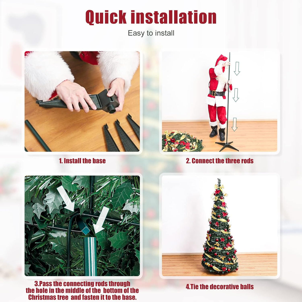 Decoway Pre Lit Christmas Tree: Pop Up 6 FT Warm White LED Lights (Yellow)