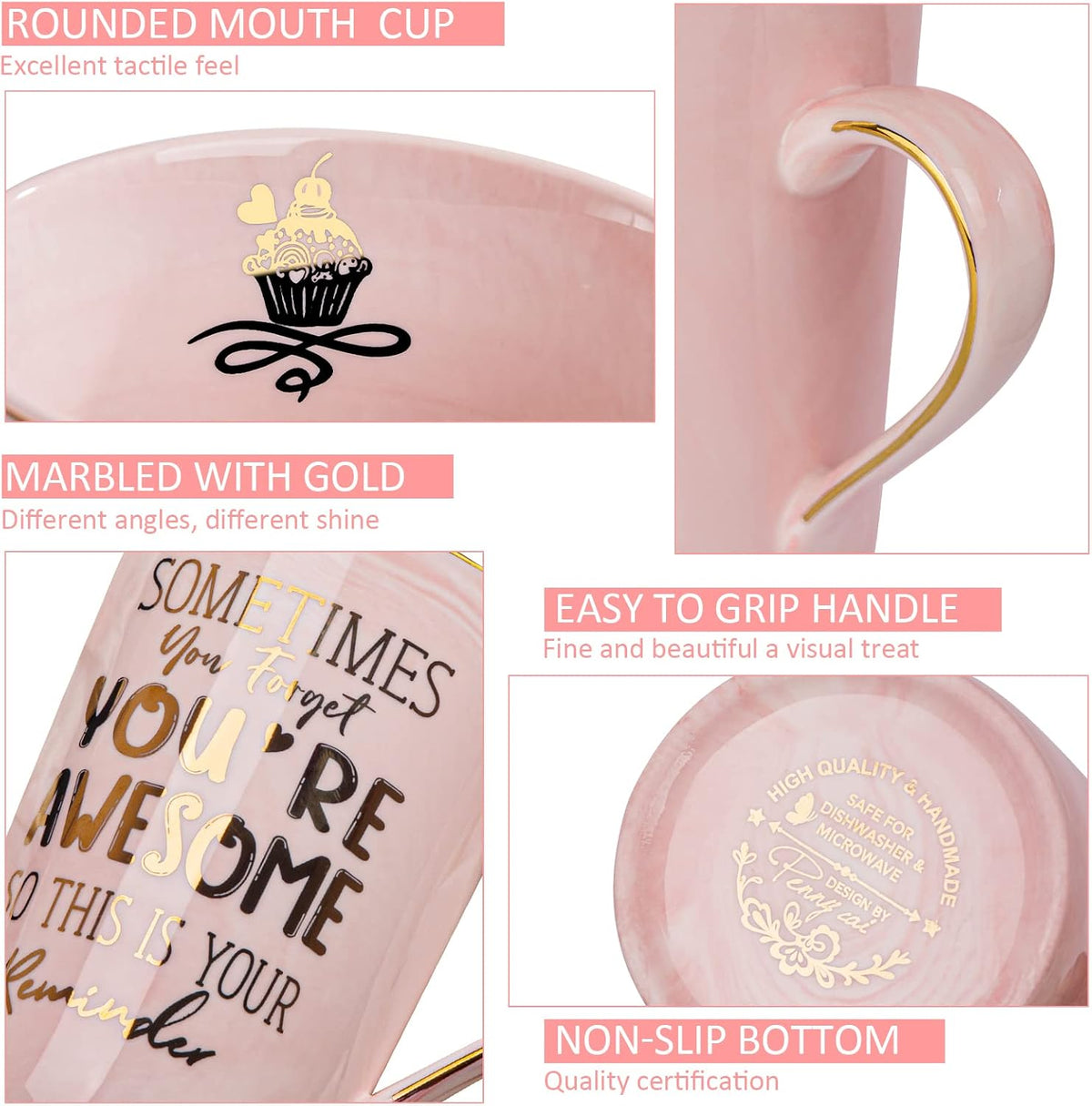 Birthday Thank You Gifts for Women, Pink Marble Gold Print Mug Gift for Her