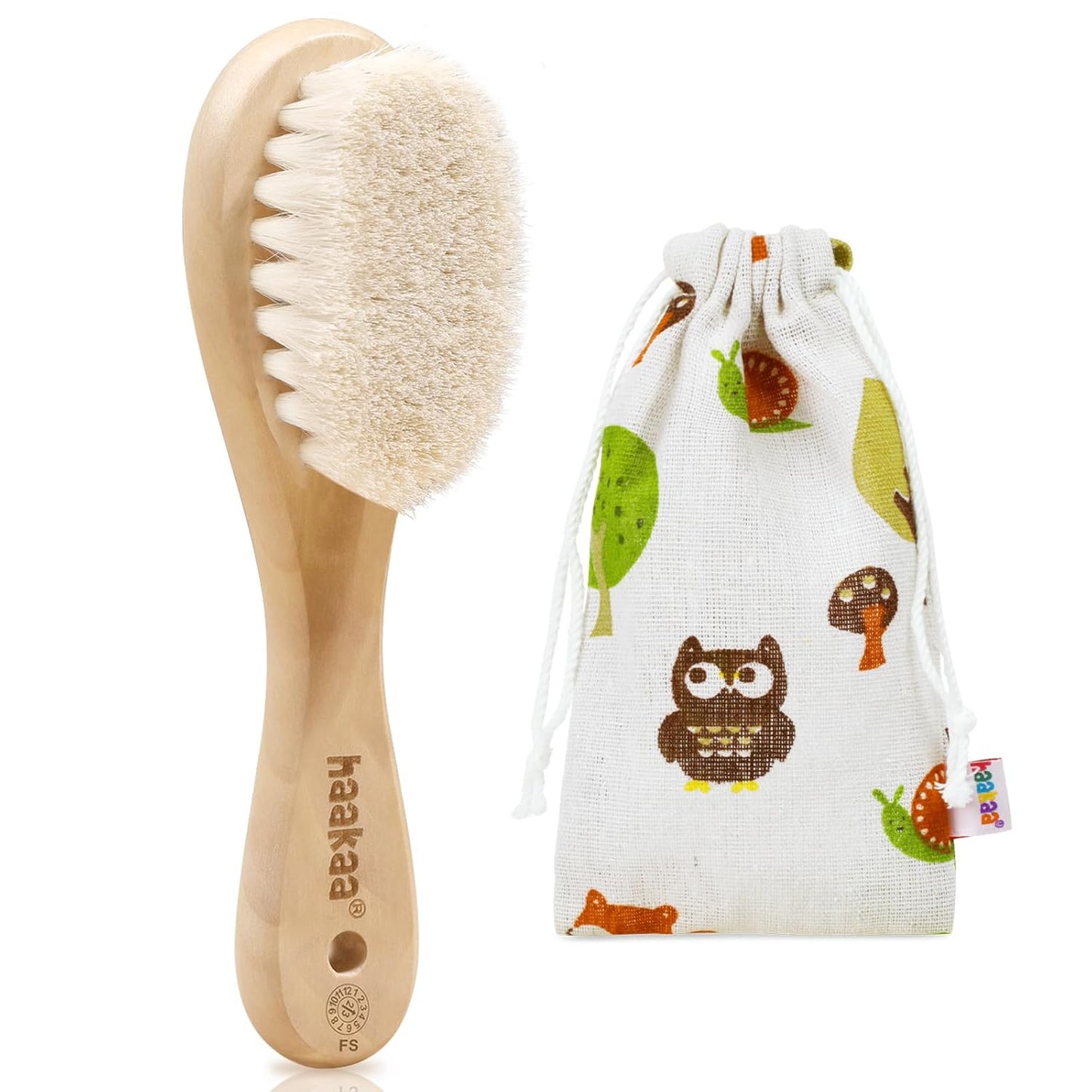 Wooden Baby Hair Brush Natural Soft Wool Bristles for Newborns & Toddlers Gentle Scalp Brush for Cradle Cap Relief Baby Registry Gift with Carry Pouch (1PC)