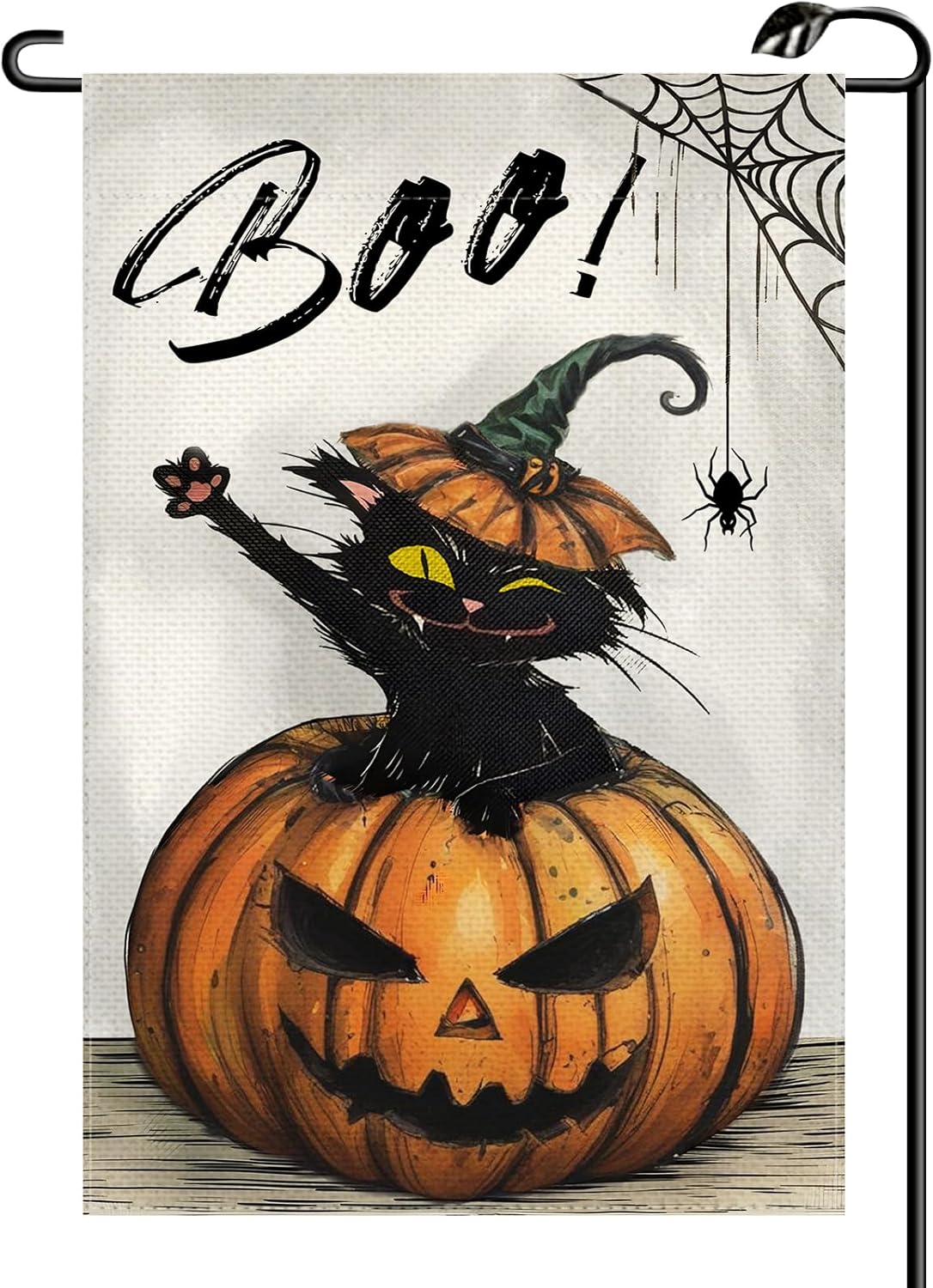 12×18 in Double-Sided Boo Pumpkin & Black Cat Garden Flag Spider & Witch Yard Décor | USA Decoration®