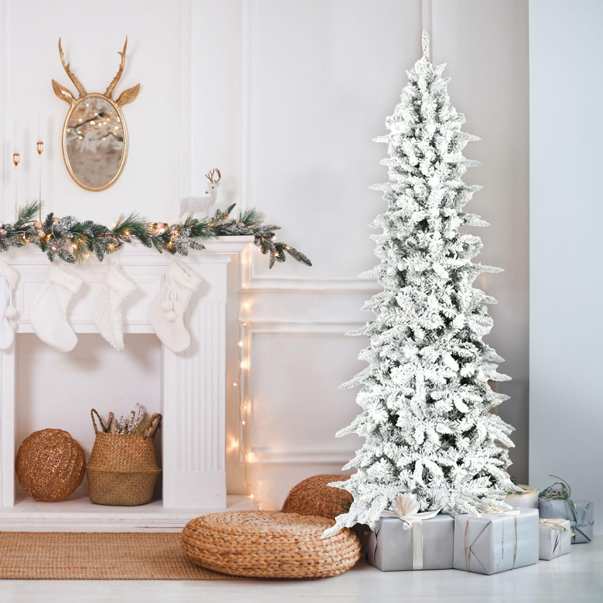Fraser Hill Farm 6.5-Ft Slim Mountain Pine Christmas Tree with Stand