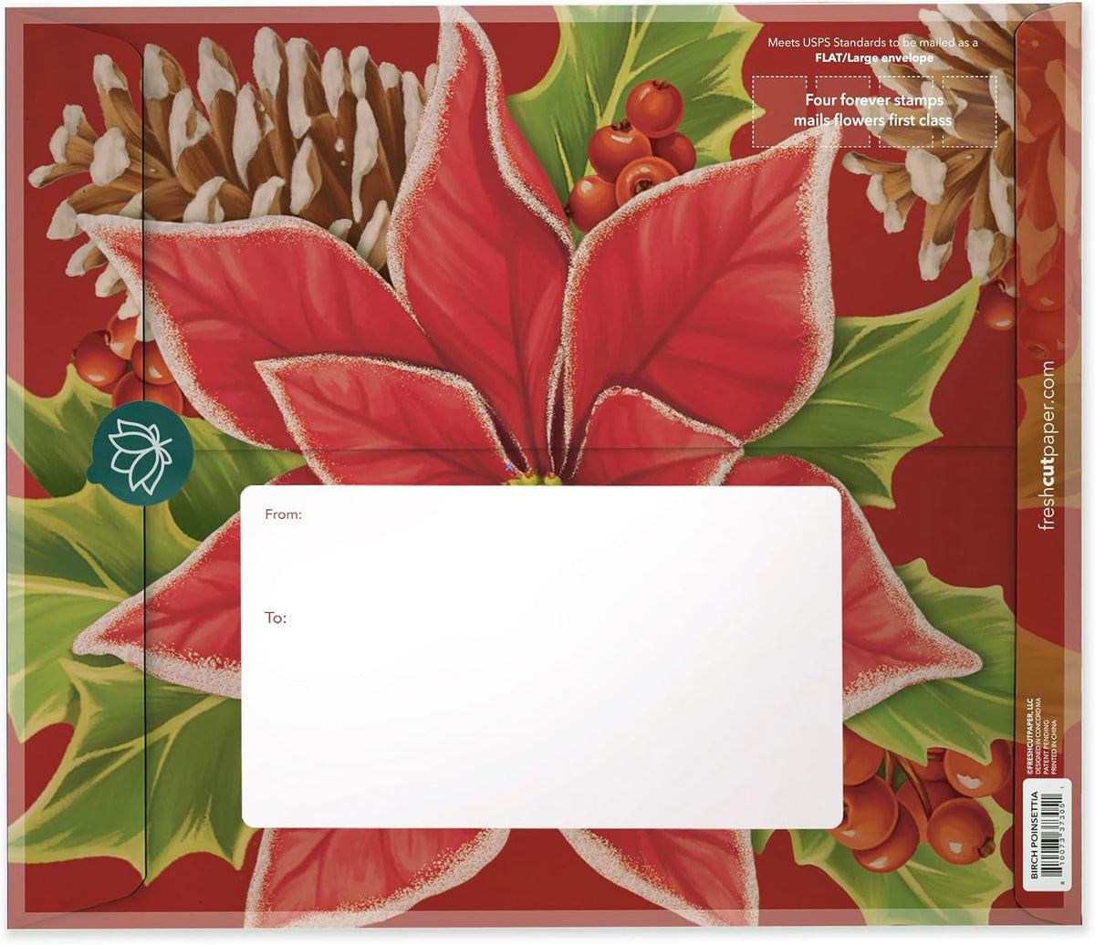 Freshcut Paper Pop Up Christmas Cards, Birch Poinsettia, 10 Inch Life Sized Flower Bouquet 3D Popup Greeting Cards, Christmas Card, Holiday Card, Blank Notecard & Envelope