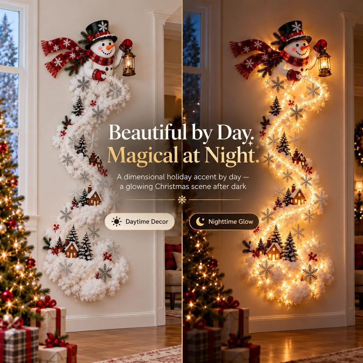 Christmas Magic Trail Wall Light -3D LED Glowing Christmas Scene Wall Decoration, Santa Sleigh Reindeer Hanging Decoration Indoor Holiday Decor for Living Room, Festive Xmas Giftï¼ŒTrain