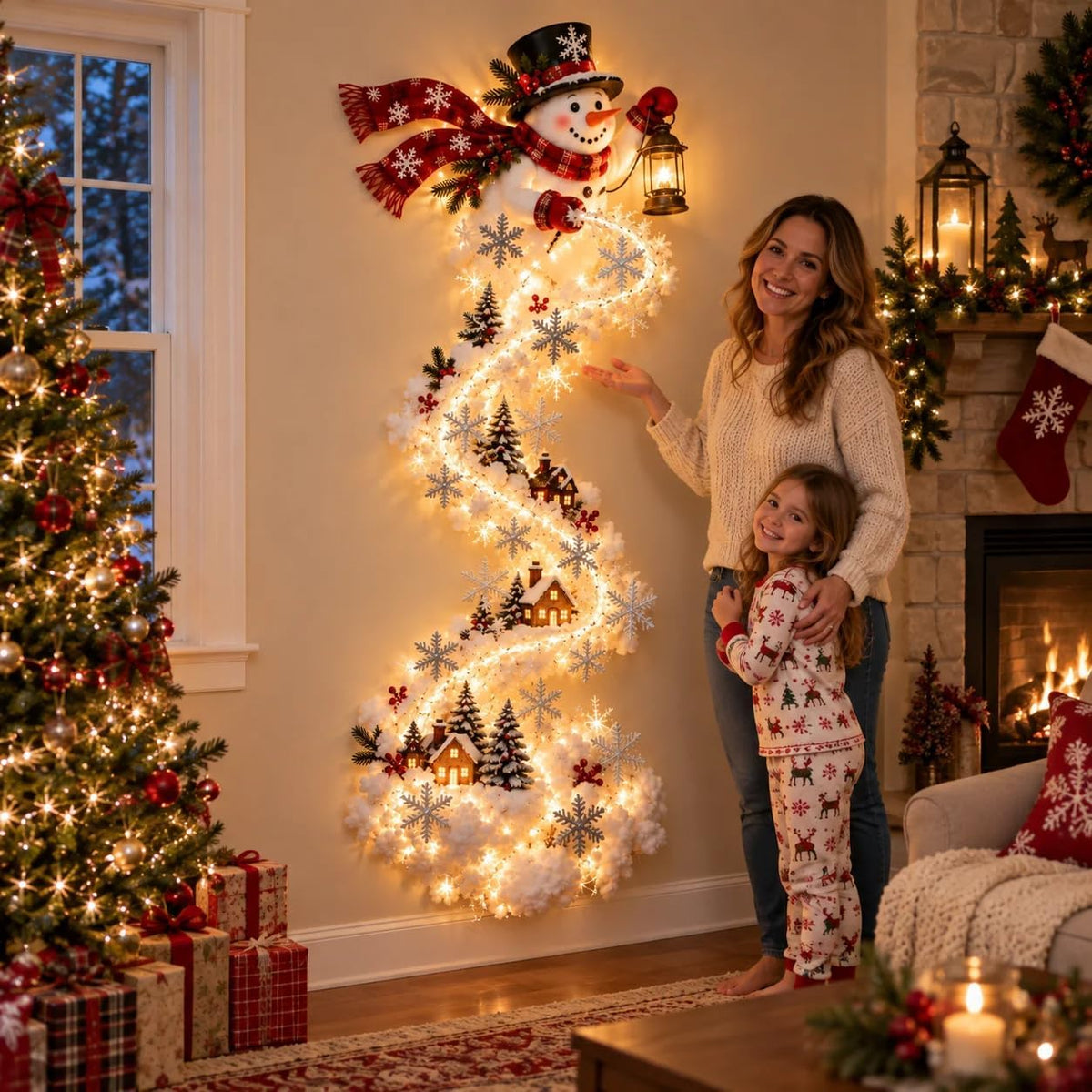 Christmas Magic Trail Wall Light -3D LED Glowing Christmas Scene Wall Decoration, Santa Sleigh Reindeer Hanging Decoration Indoor Holiday Decor for Living Room, Festive Xmas Giftï¼ŒTrain