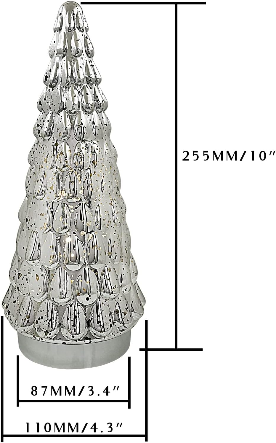 SHMILMH Silver Mercury Glass Christmas Tree, Small Tabletop Christmas Tree with Light, Battery Operated Mini Xmas Tree for Fireplace Bathroom Decor 10", Set of 2