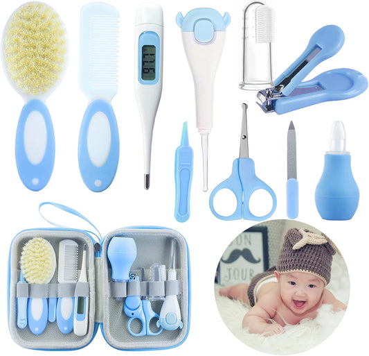 Baby Grooming Kit 10 in 1 Newborn Essentials Blue Portable Care Set