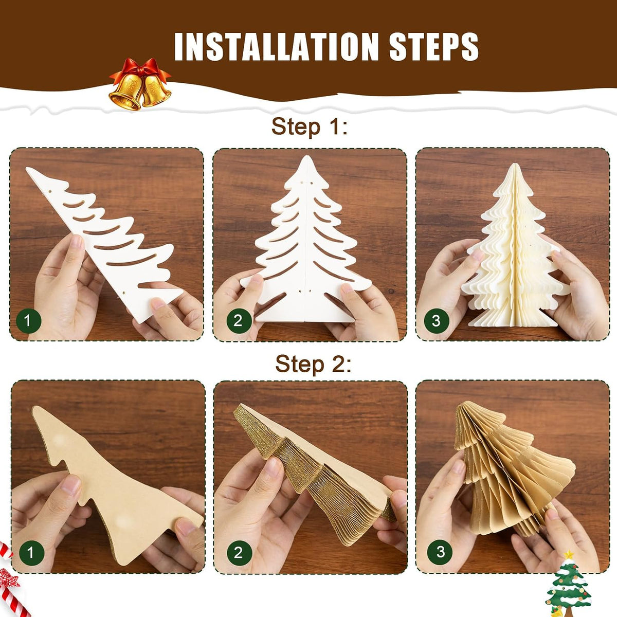 4 Pcs Honeycomb Christmas Tree, 3D Paper Trees Table Centerpiece, 6-12.6" Christmas Tree Home Decoration Indoors Christmas Decorations Xmas Party Holiday Decor
