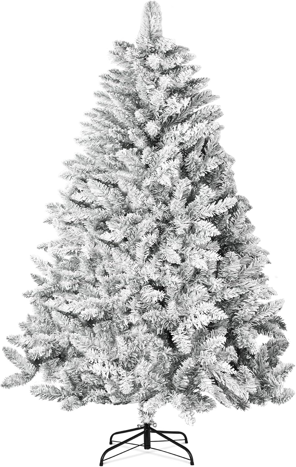 SUNCROWN 6ft Artificial Flocked Christmas Tree Premium Frosted Snow Christmas Tree Hinged Xmas Tree Holiday Decor for Indoor Outdoor, Foldable Metal Stand, 1000 Branch Tips, White