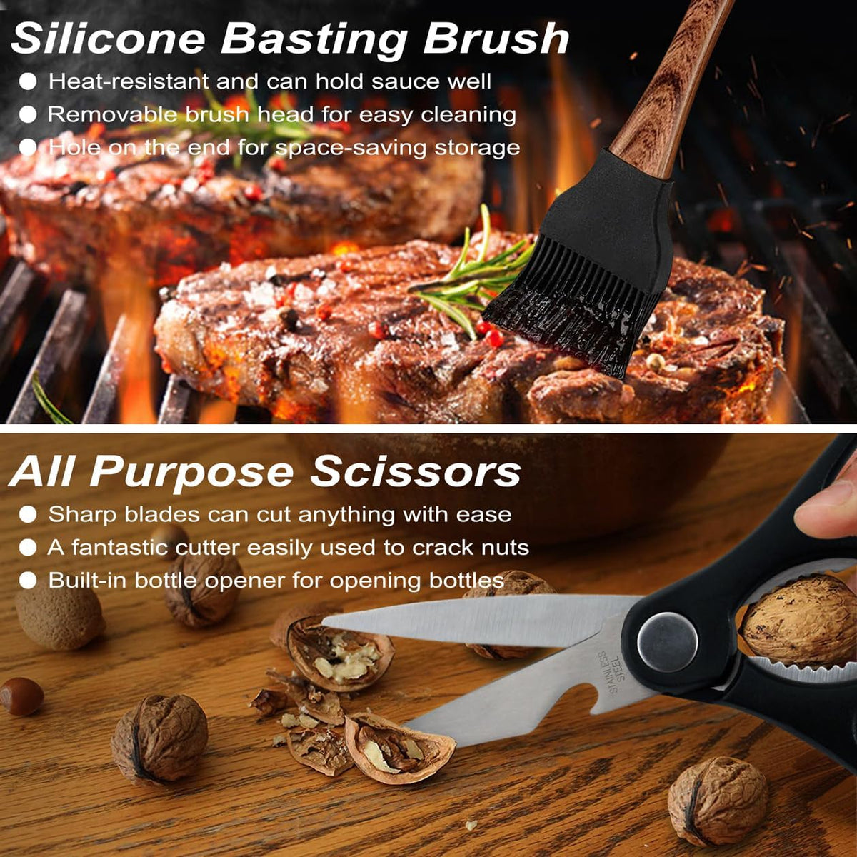 POLIGO 29 PCS BBQ Grill Accessories for Outdoor Grill Set Stainless Steel BBQ Tools Set with Storage Bag for Christmas Dads Birthday Presents - Camping Grill Utensils Set Grilling Gifts for Men Brown