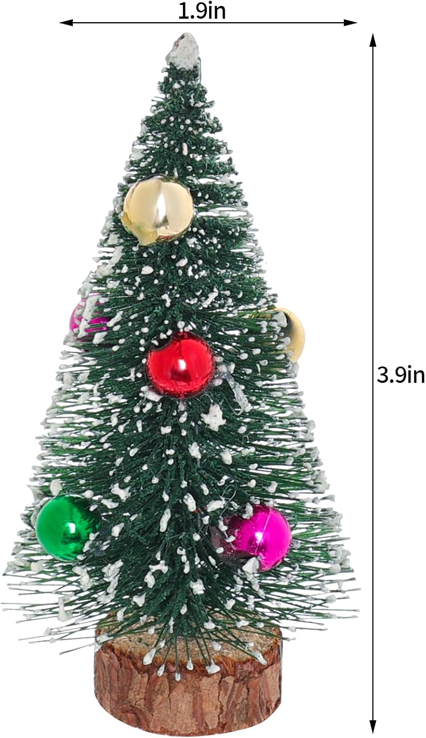 Yookat 12Pcs Mini Christmas Trees Bottle Brush Trees Small Sisal Trees Mini Pine Trees with Wood Base Small Bottle Brush Trees for Christmas Winter Decoration (Green)