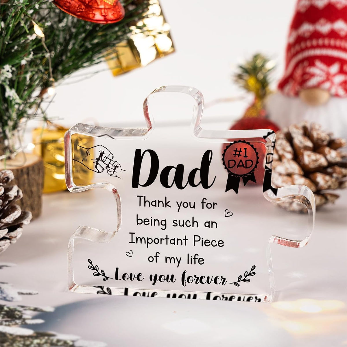 Dad Birthday Gift - Engraved Acrylic Block Puzzle Piece Decorations 3.9 x 3.3 inch - Christmas Fathers Day Birthday Gift for Dad from Daughter Son, Ideas Puzzle Piece Home Decor