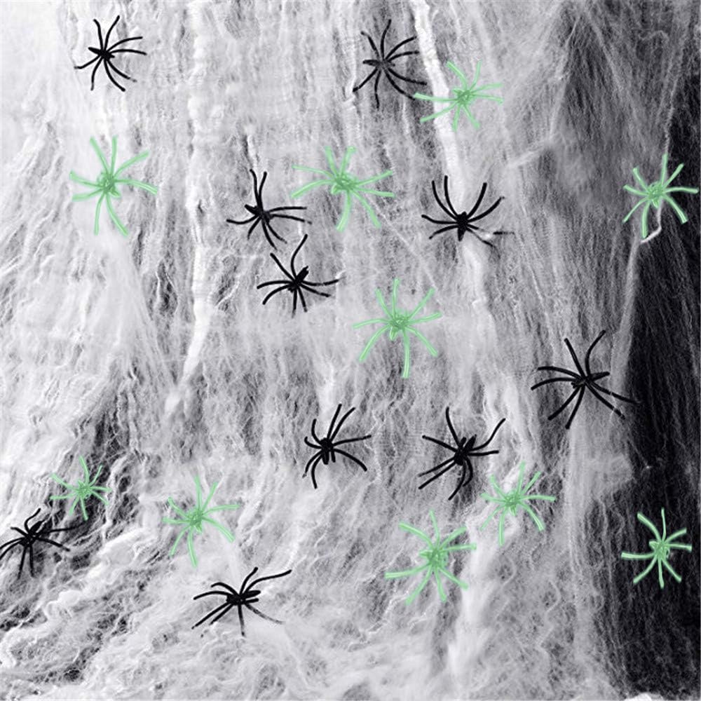 300 sqft Stretch Spider Web Decoration with 20 Spiders Halloween Cobweb Kit | USA Decoration®