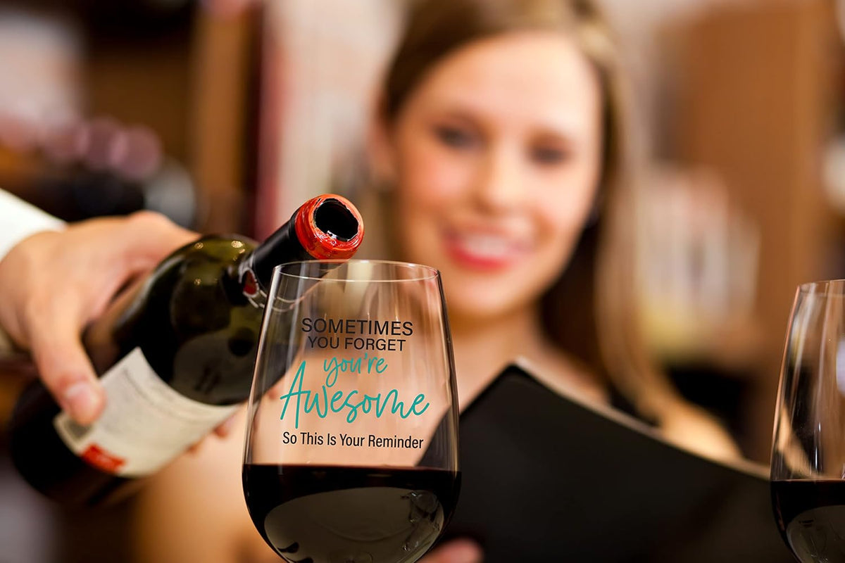 Funny Wine Glass for Women, Men, Girlfriend, Sister, BFF, Mom, Coworker | Funny Christmas Birthday Drinking Cup for Best Friend, Friendship Presents | You're Awesome | 15 oz Stemless Wine Glass