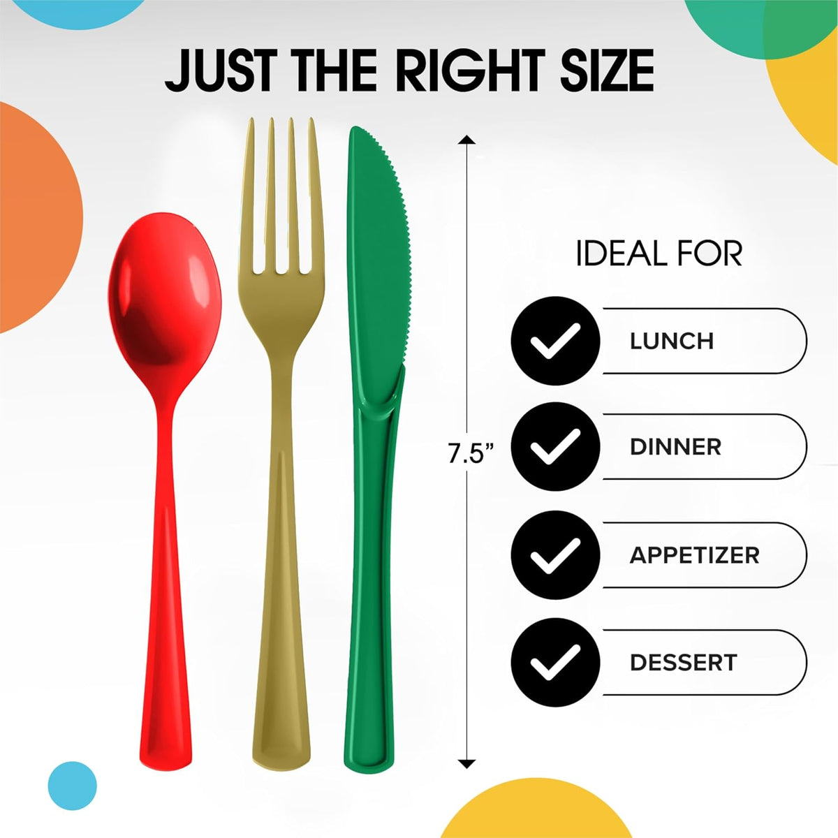 Party Solids Christmas Plastic Silverware Heavy Duty 150 Pieces Christmas Plastic Cutlery Sets Utensil Sets 50 of Each Forks Knives & Spoons Disposable Cutlery Set Flatware Set for Party Supplies