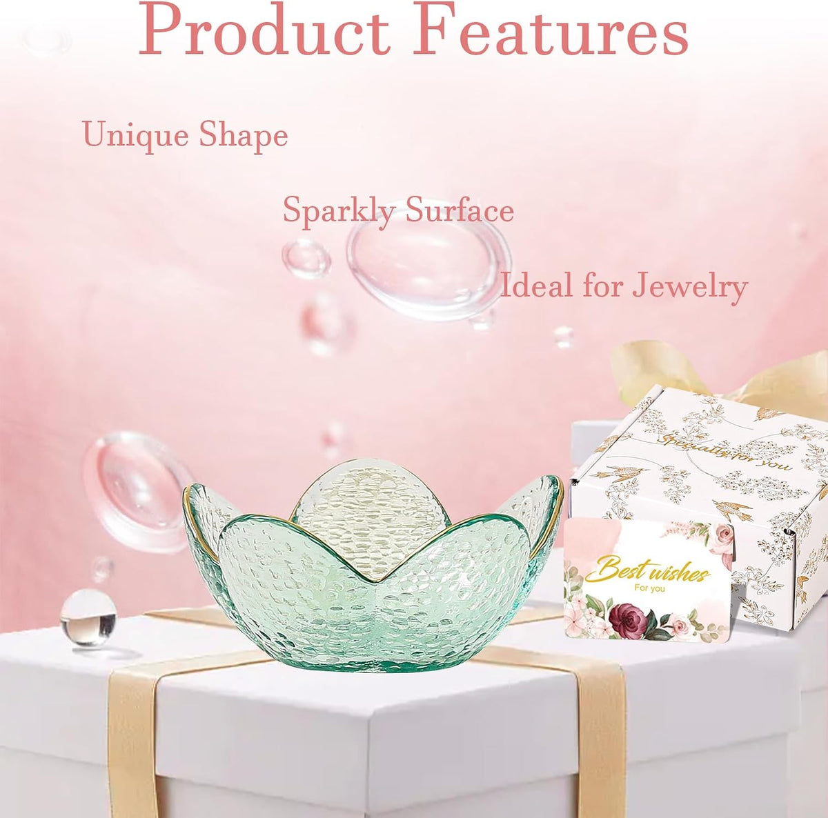 Binoster Friendship Gifts For Women Jewelry Dish Glass Ring Dish Jewelry Tray Cute Vanity Organizer Room Decor Jewellery Tray Trinket Dish Cute Bedroom Decor Christmas House Warming Gifts for women
