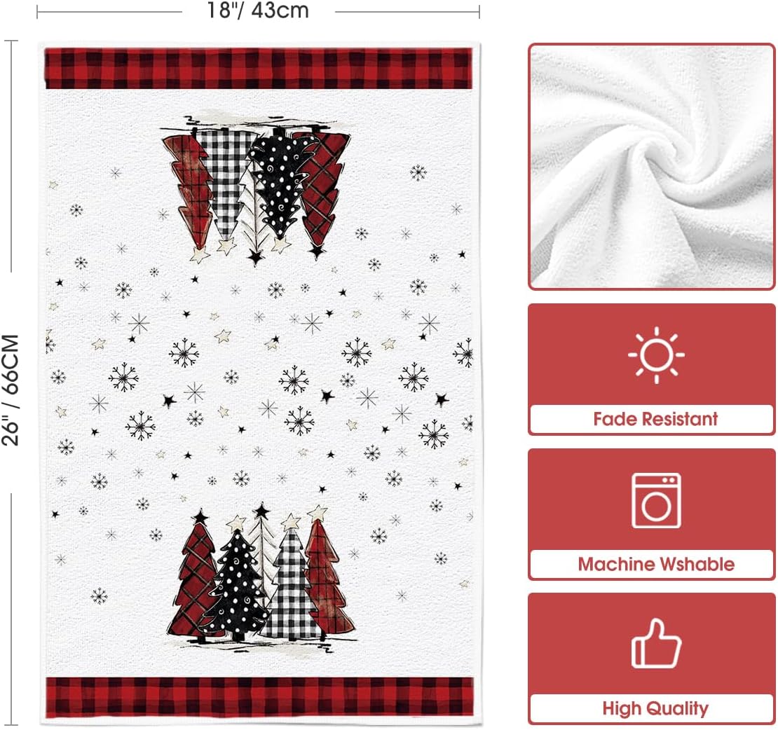 Artoid Mode Red Black Snowman Christmas Kitchen Towels Set of 4 18x26 Inch