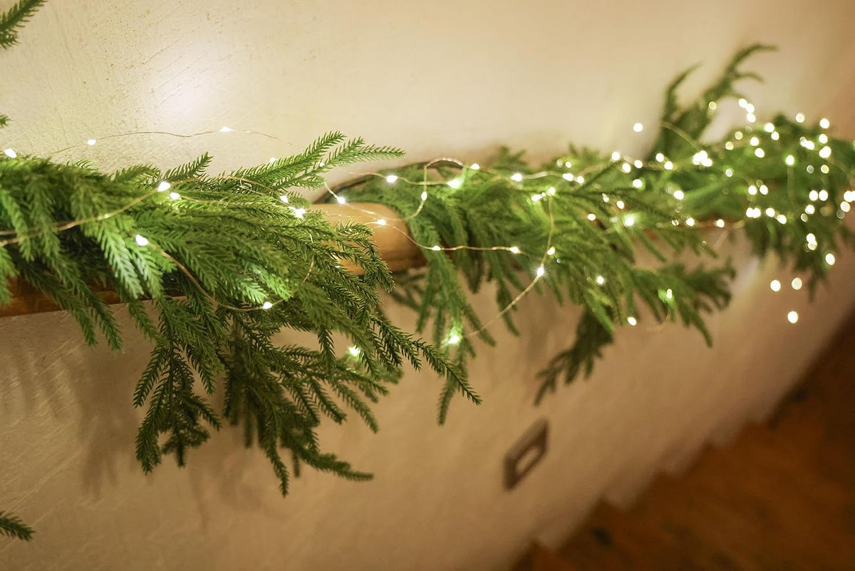 MISSPIN Christmas Garland with Lights, Real Touch Winter Pine Garland, Green Artificial Greenery Garland for Table, Mantle, Wall, Indoor, Outdoor Christmas Decorations