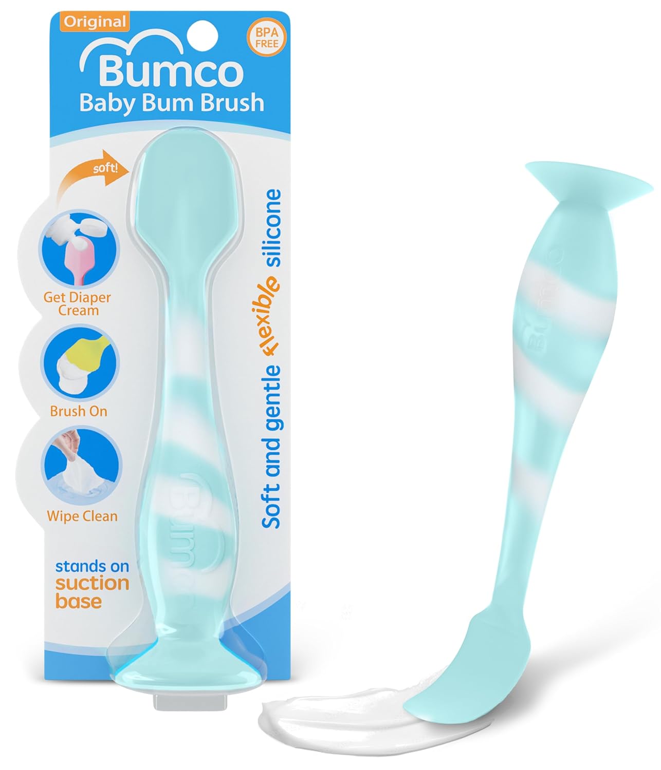 Soft Silicone Baby Diaper Cream Spatula with Suction Base Aqua Swirl