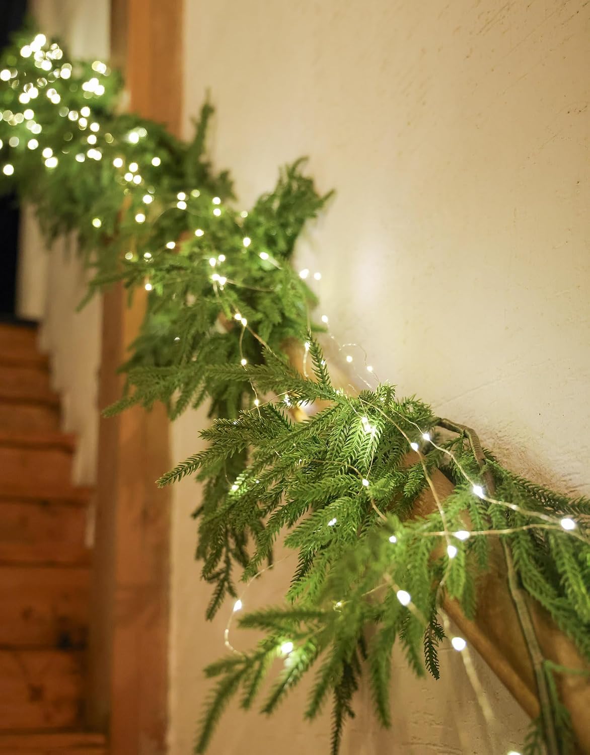 MISSPIN Christmas Garland with Lights, Real Touch Winter Pine Garland, Green Artificial Greenery Garland for Table, Mantle, Wall, Indoor, Outdoor Christmas Decorations