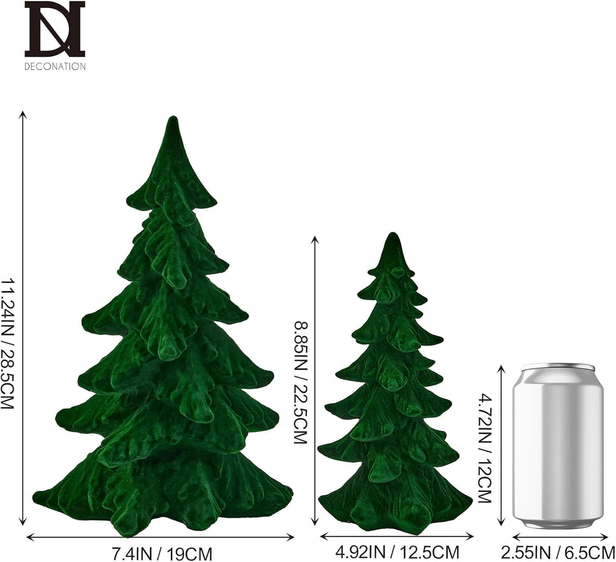 DN DECONATION Flocked Christmas Tree Figurines, Green Velvet Xmas Trees