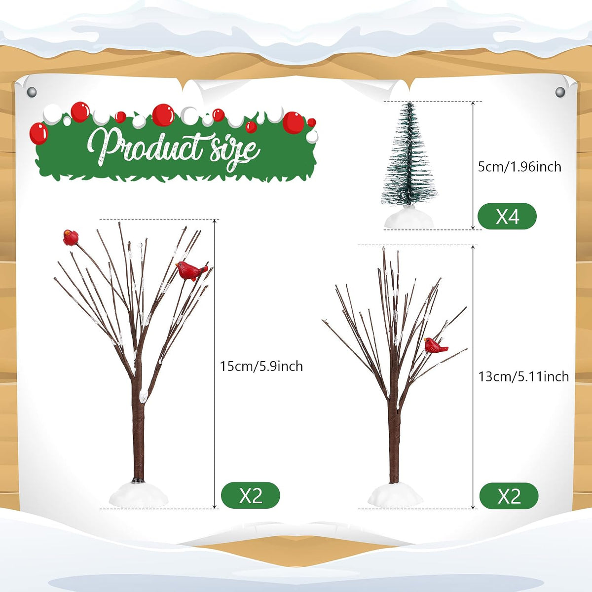 8 Pcs Christmas Village Trees Bare Branch Snow Frost Miniature