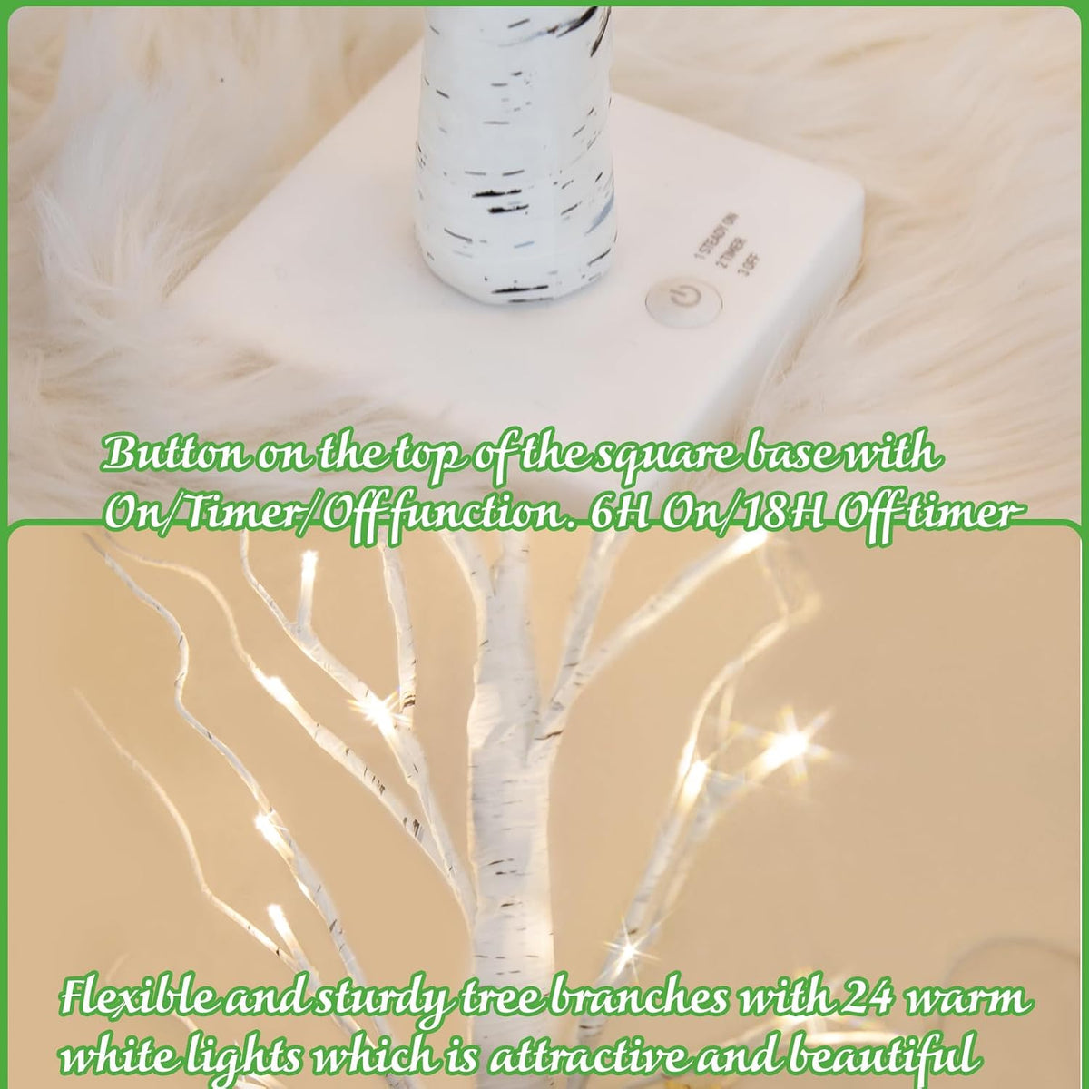 PEIDUO Christmas Decorations, 2FT Birch Tree with LED Lights, Warm White Light up Tree Lamp, Artificial Trees for Home Table Inside, Battery Powered, Timer (2PK)