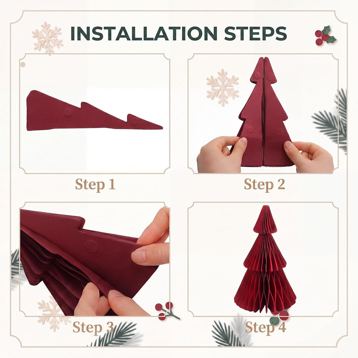 Watersay 6 Pcs Red Green White Honeycomb Paper Christmas Trees Centerpiece
