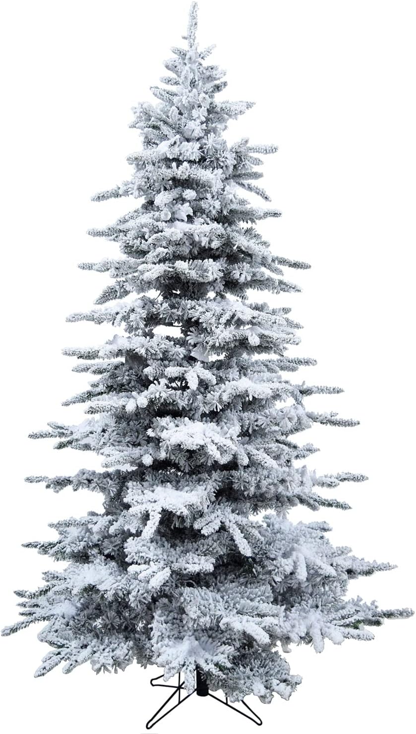 Christmas Time 6.5-Ft Silverado Pine White Flocked Slim Christmas Tree with Metal Stand, No Lights