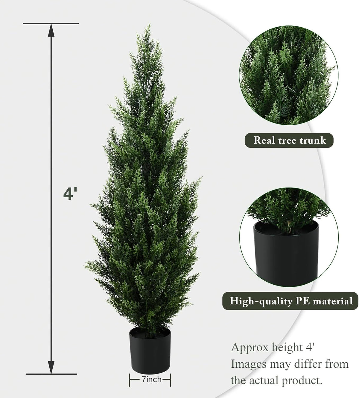 4FT Artificial Topiary Tree Beautiful Realistic Faux Cedar Pines Trees UV Rated Fake Shrubs for Front Porch Faux Plants Indoor and Outdoor Decor (2 Pack)