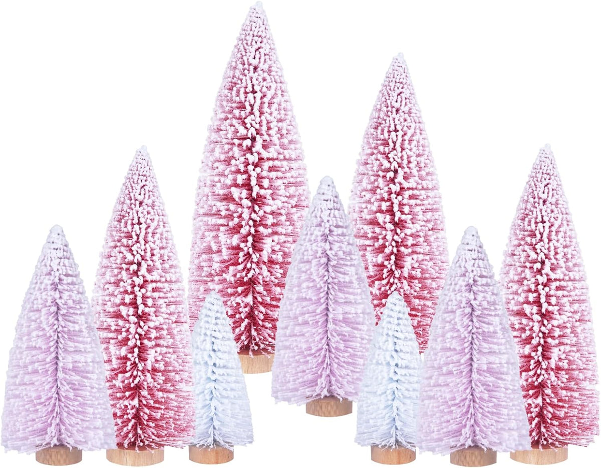9 Pcs Pink Bottle Brush Trees for Christmas Room Decorations, Table DÃ©cor, Creating Pink Wonderland Christmas DÃ©cor (4 to 10 Inch)
