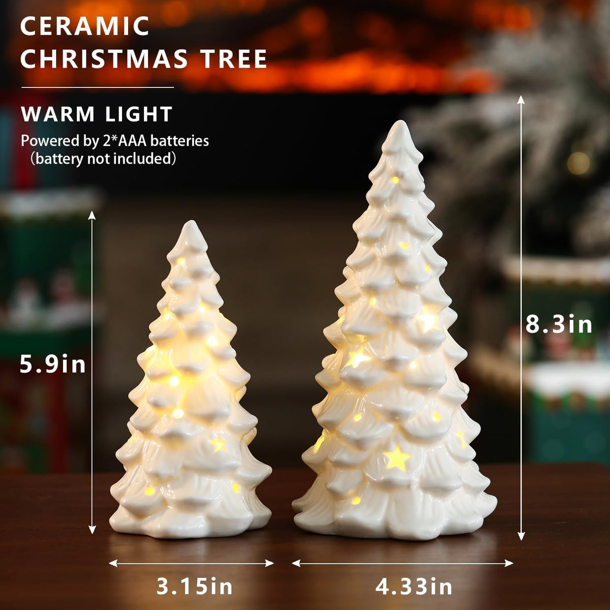 HOMCDALY 2 PCS White Small Christmas Tree with Lights, Mini Christmas Tree for Christmas DÃ©cor, Tabletop Xmas Tree Figurines, Christmas Decorationsï¼ˆCeramicï¼‰