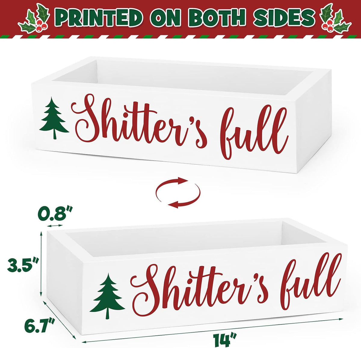Xylolfsty Christmas Bathroom Wooden Storage Box Funny Holiday Toilet Paper Holder with Xmas Tree Camping Farmhouse Tank Basket Decor Winter Guest Bathroom Xmas Clark Gift Ideas-White