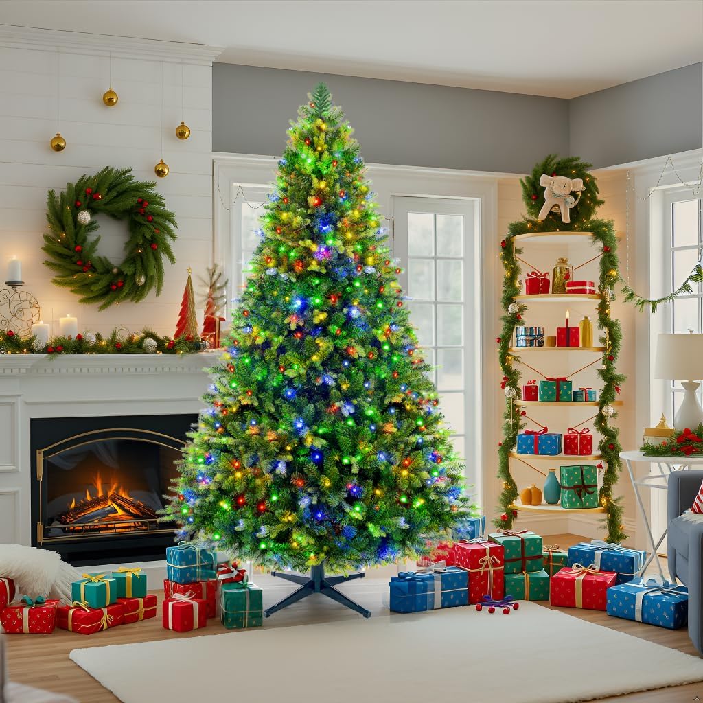 360Â° Rotating Prelit Christmas Tree 6ft - Musical Artificial Christmas Tree with Remote Control, 860 PE & PVC Mixed Tips, 8 Modes 280 Multicolor LED Lights for Holiday Decor