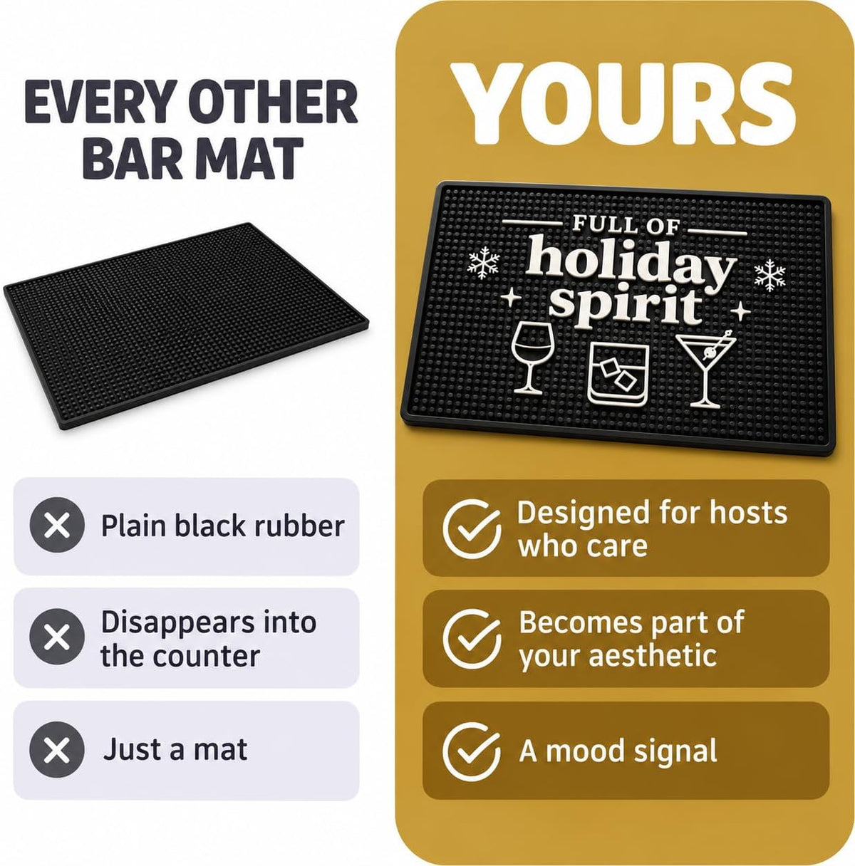 Christmas Bar Mat, Full of Holiday Spirit Bar Cart Decor, 18 x 12 in Rubber