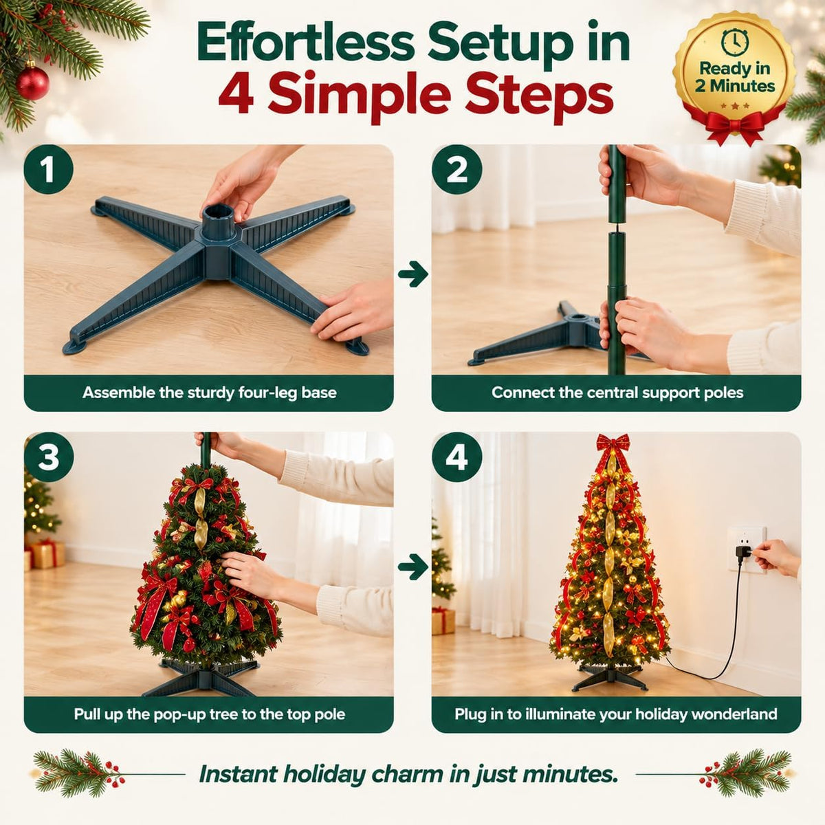 7FT Pop Up Christmas Tree with LED Lights