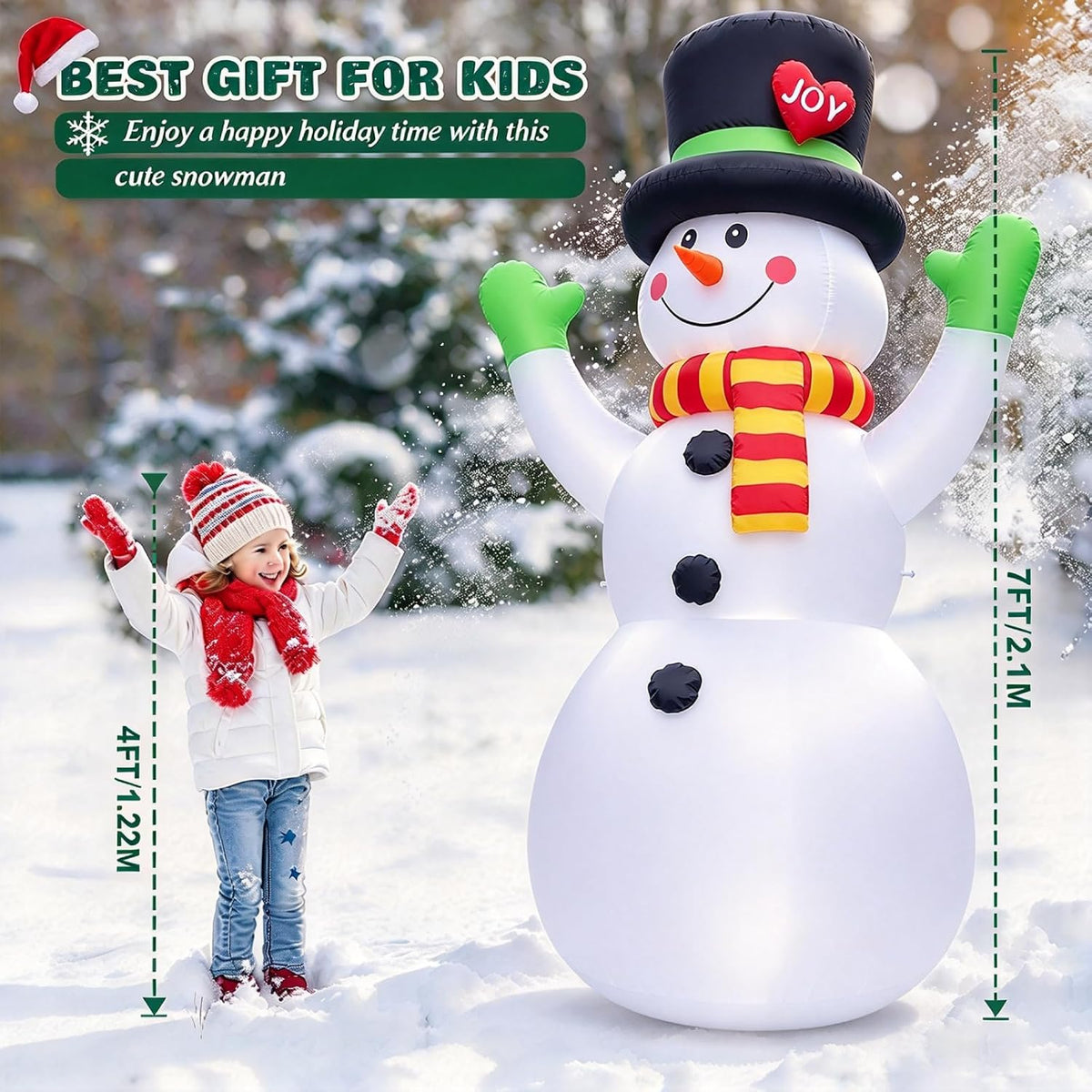 FunFanso 7 FT Christmas Inflatables Snowman Outdoor Decorations, Giant Blow up Snow Man Yard Decor Built-in Bright LED Light Wear Magic Hat, Weatherproof Holiday for Garden Patio Lawn Party Xmas Gifts
