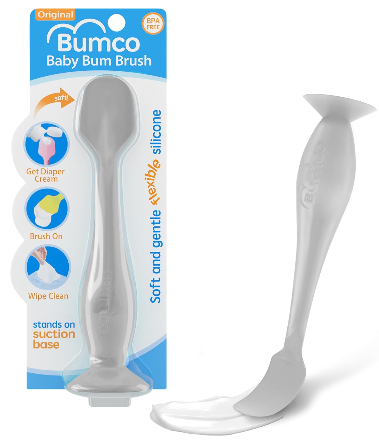 Bumco Baby Bum Brush BPA-Free Silicone Diaper Cream Spatula with Suction Cup Base