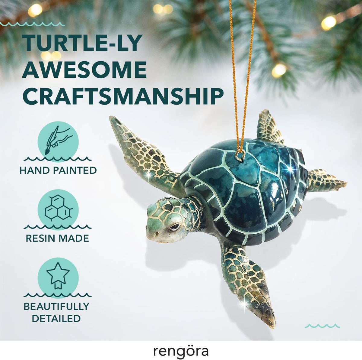 RengÃ¶ra Blue Sea Turtle Christmas Ornament, Hand-Painted and Gift Boxed