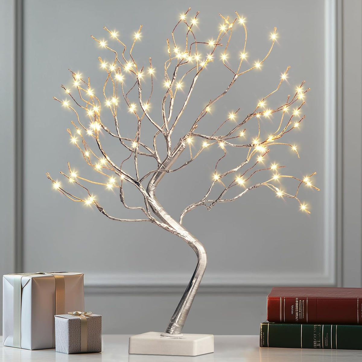 EAMBRITE Fairy Light Spirit Tree, 108 Led Lighted Birch Tree, 8 Modes Lighted Trees for Decoration Inside, USB & Battery Christmas Tree for Home Bedroom Desktop Indoor Xmas Decorations (Silver)