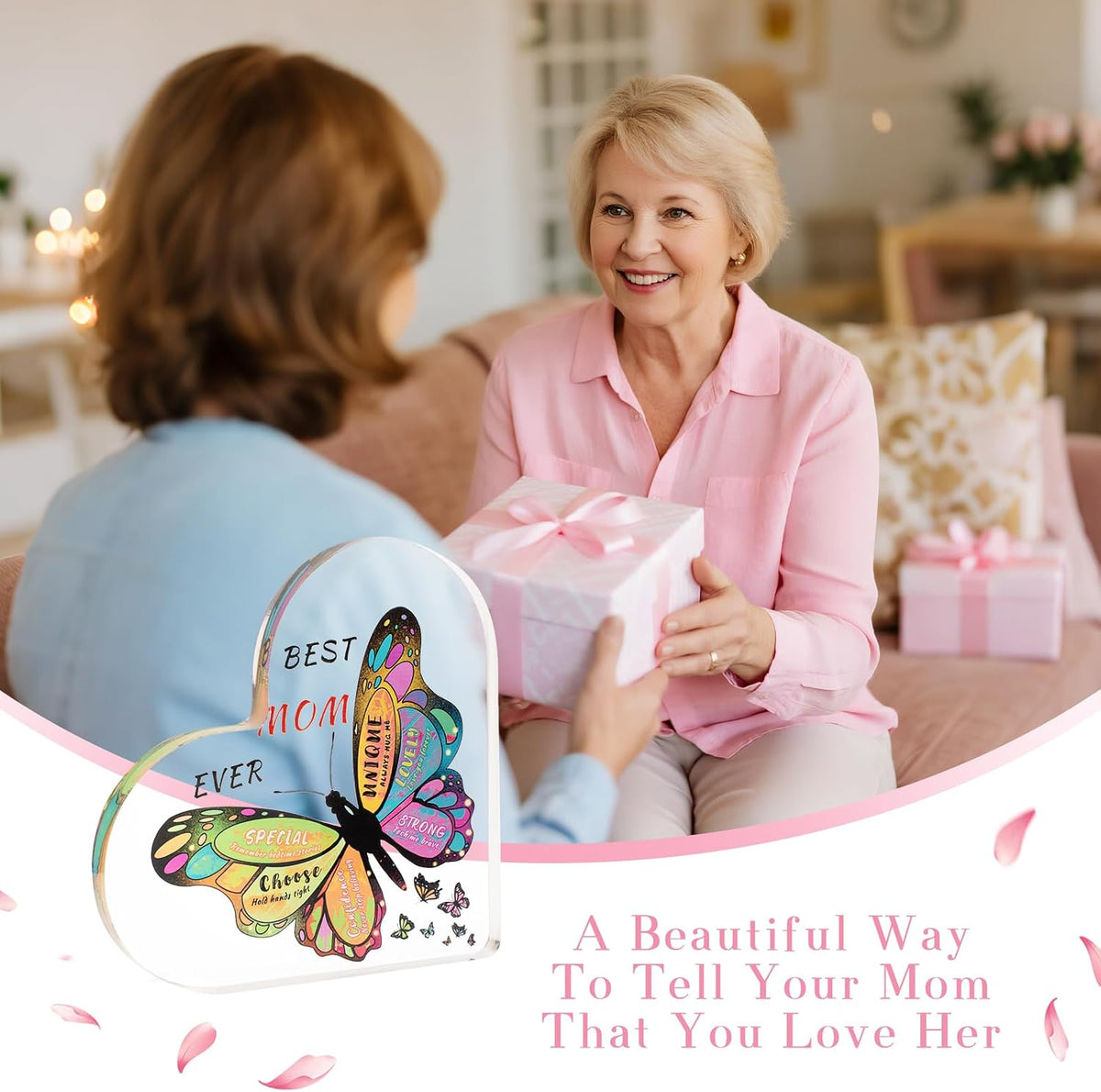 Gifts for Mom from Daughter Son,Butterfly Desk Decorations Best Mom Everï¼ŒMother Birthday Present for Mom Christmas Anniversary and Mothers Day Gifts (5.9 x 5.9 x 0.6inï¼‰