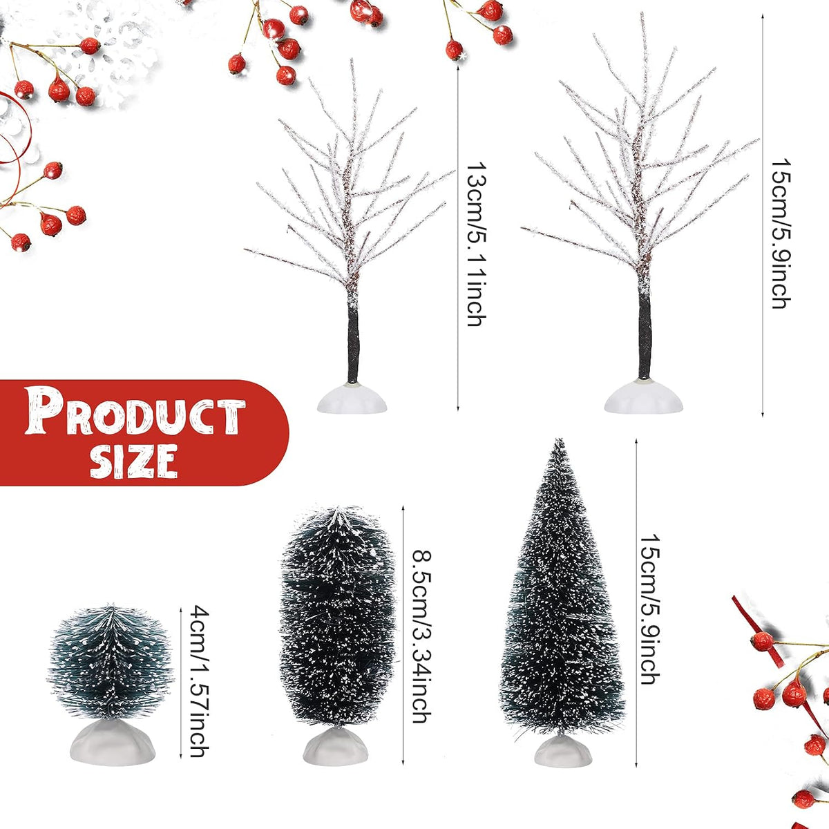 Sumind 12 Pcs Christmas Village Trees Bottle Brush Snow Tree, Simple Style