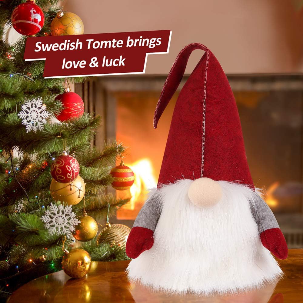 D-FantiX Gnome Christmas Tree Topper, 25 Inch Large Red Hat Swedish Tomte Gnome Christmas Ornaments Santa Gnomes Plush Scandinavian Christmas Decorations Holiday Home DÃ©cor