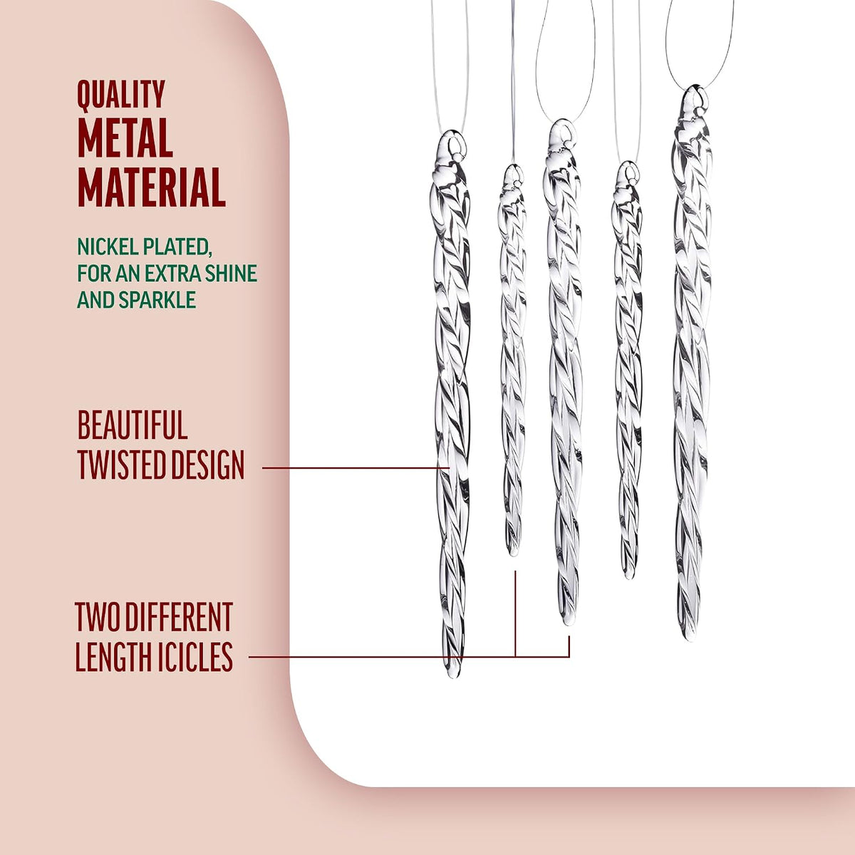 Klikel Glass Icicle Ornaments - Winter Decorations for Christmas Tree - Total 36 Hanging Ornaments - 18 4" and 18 6"