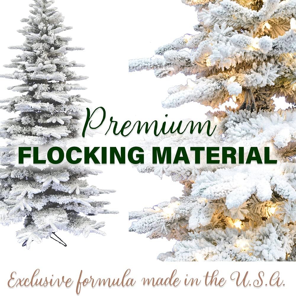 Fraser Hill Farm 7.5-Ft Slim Mountain Pine Snow Flocked Christmas Tree
